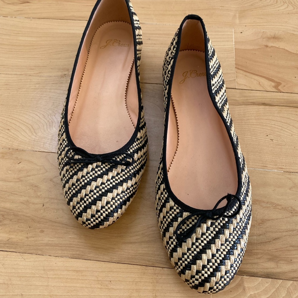 J. Crew Black Woven Raffia Flats EUC 7.5